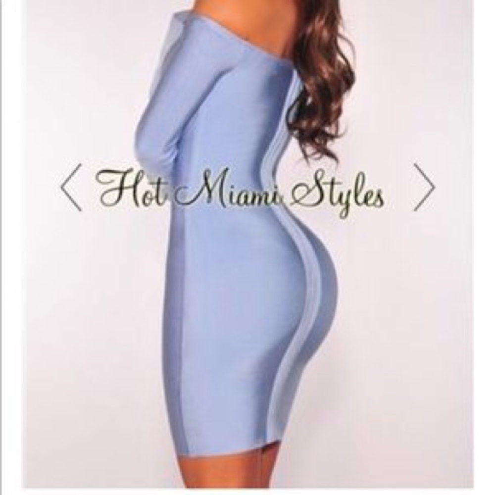 Hot Miami blue periwinkle off shoulder bandage mini dress
